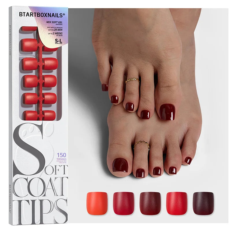 BTArtbox SOFTCOATTIPS Red Collection Five Shades Toe Nail