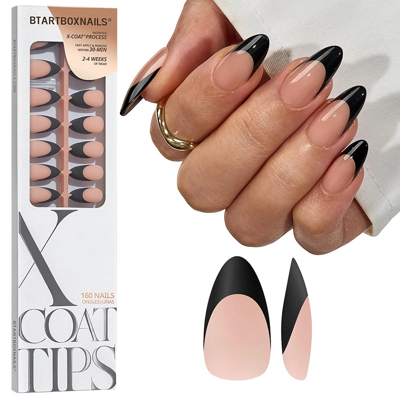 Black French Medium Almond Nails