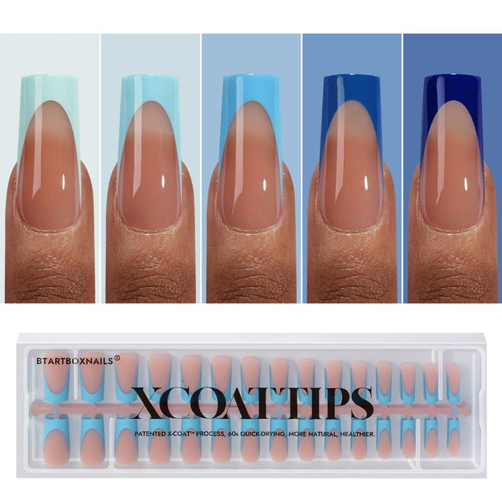 XCOATTIPS® French - Long Square Blue Pastel Tips