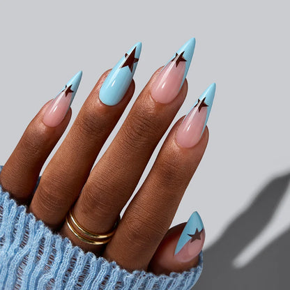 Stiletto Lungo Polvere di Stelle Fiorita - Unghie Adesive in Gel Morbido