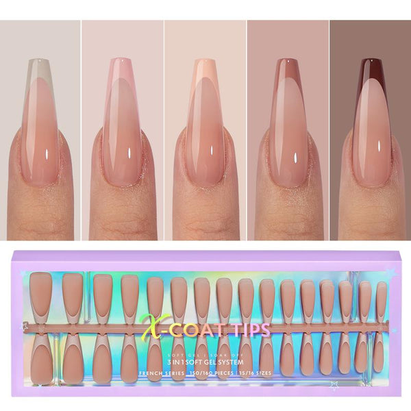 XCOATTIPS® French - Peach Long Coffin Pastel Tips - 160pcs 16 sizes