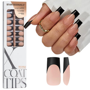 Black French Long Square Nails
