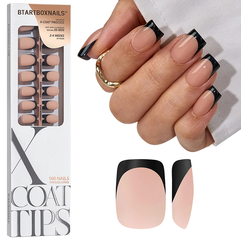 Black French Short Square Nails