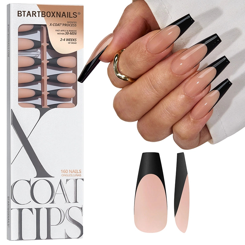 Black French Extra Long Ballerina Nails