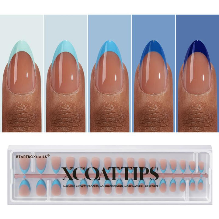 XCOATTIPS® French - Short Almond Blue Pastel Tips