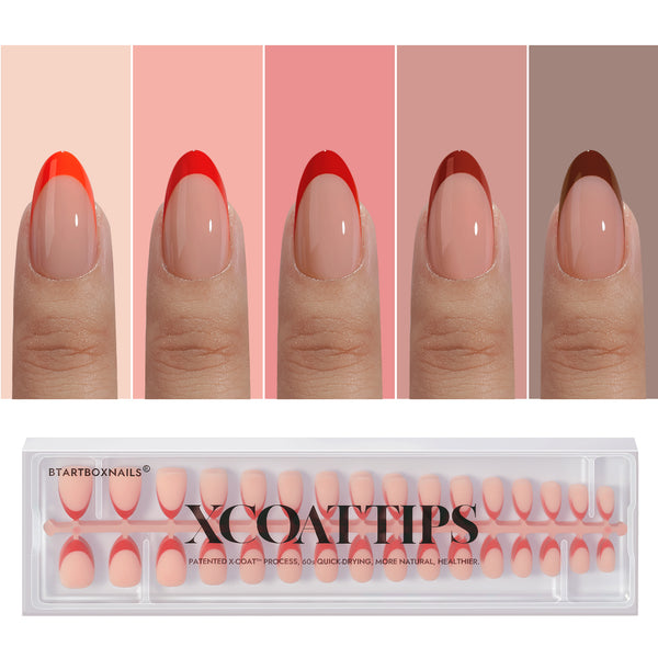 XCOATTIPS® French - Short Almond Red Pastel Tips