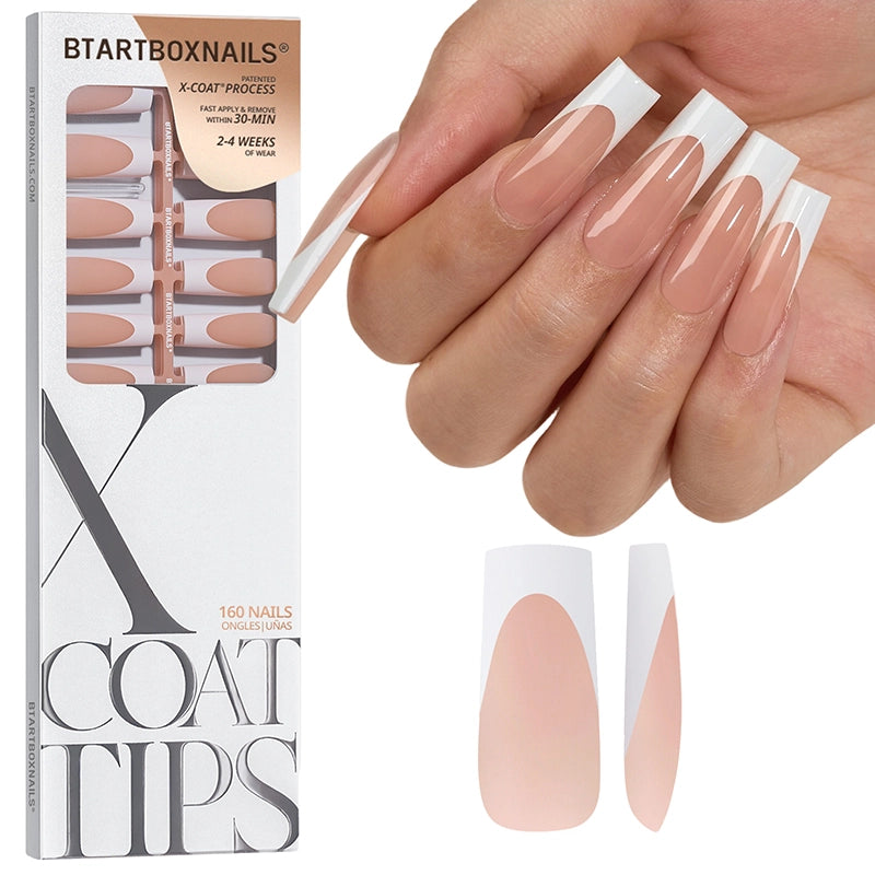 White French Extra Long Square Nails