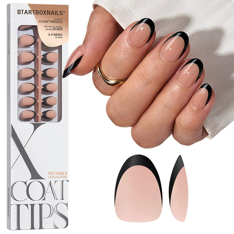 Black French Extra Short Oval Nails