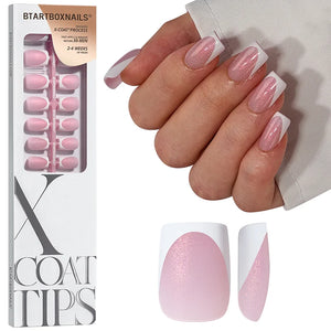 XCOATTIPS® French - Glitzerbasis Kurze Quadratische Weiße Spitzen 96 Stück