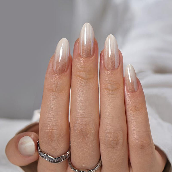 Glittering Champagne Almond Nails - Press On Nails