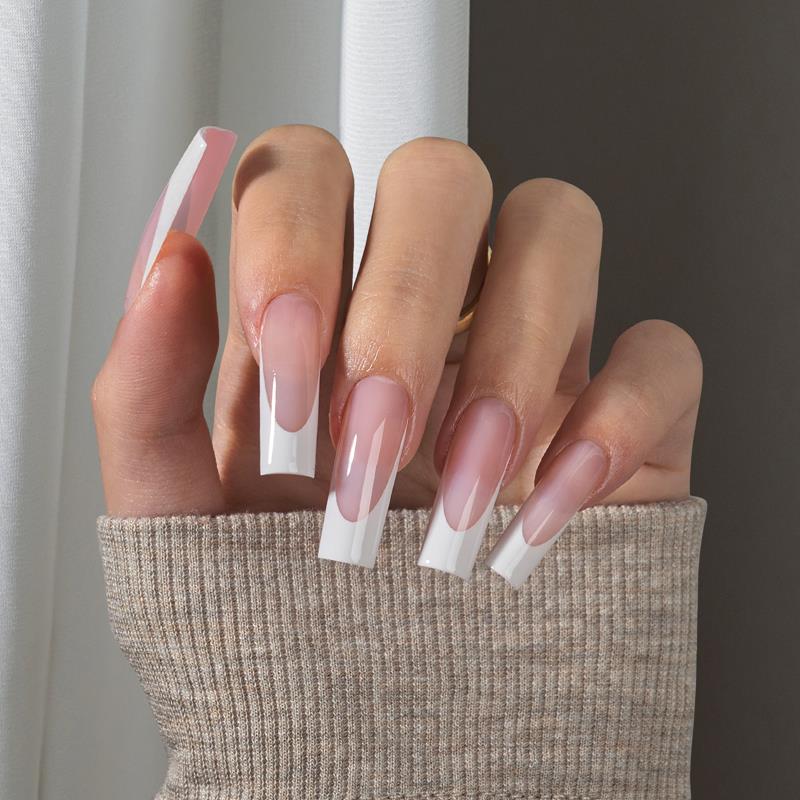 Pink Collect | Long Square Pink Ombre French Nails