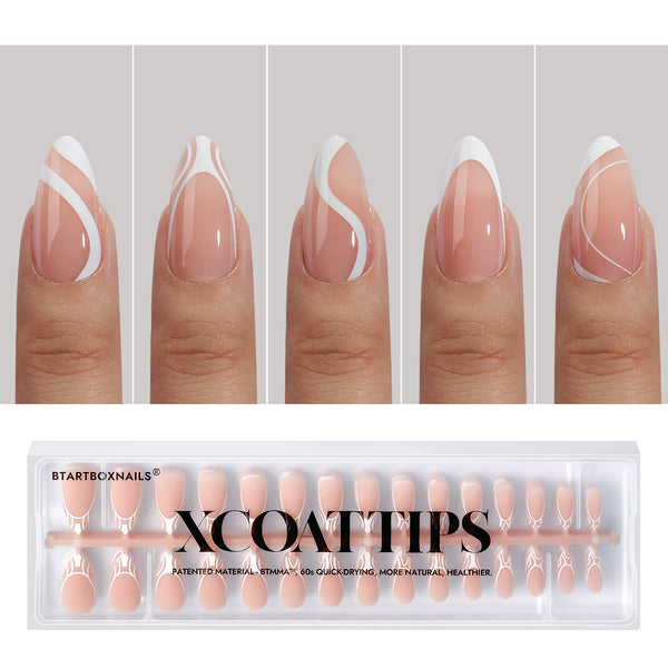XCOATTIPS® French - Peach Medium Almond Pre-Designed Tips - 150 pcs 15 sizes