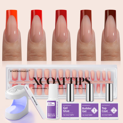 XCOATTIPS® French - Long Square Red Pastel Tips