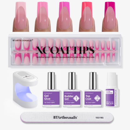 XCOATTIPS® French - Long Square Pink Pastel Tips