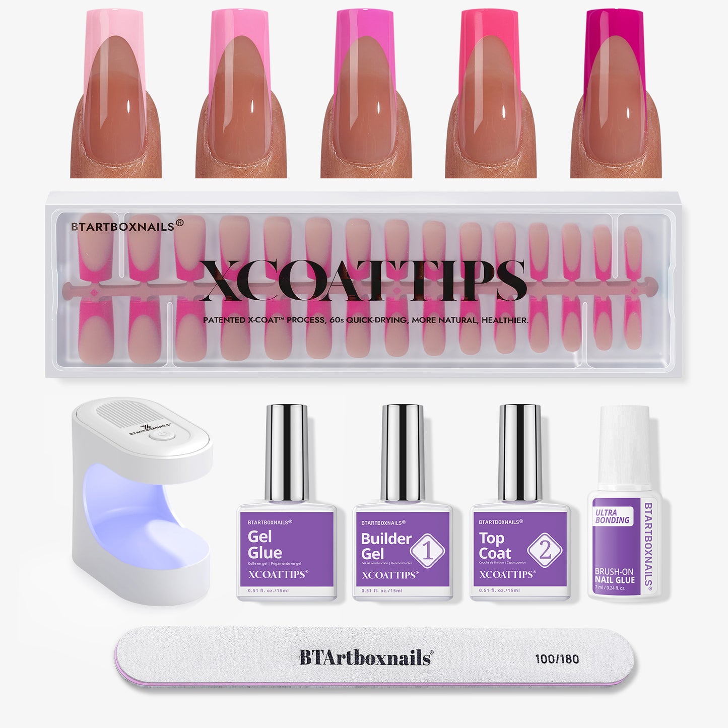 XCOATTIPS® French - Long Square Pink Pastel Tips