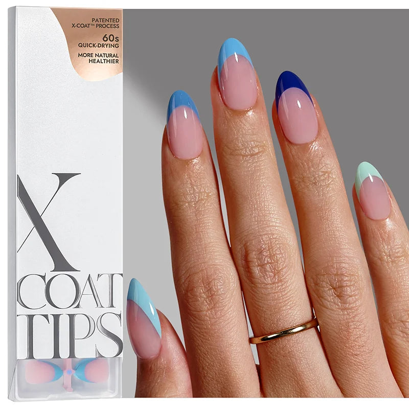 XCOATTIPS® French - Short Almond Blue Pastel Tips