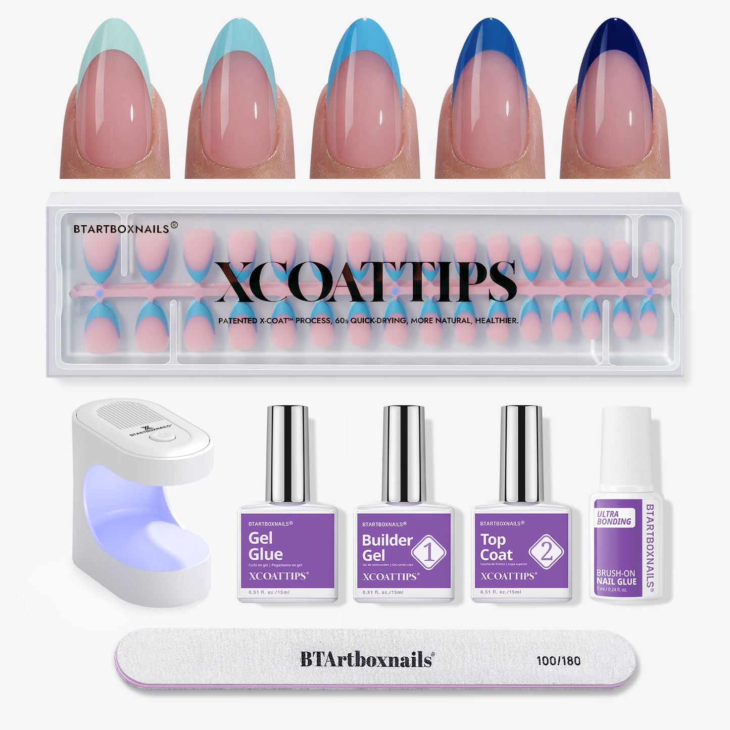 XCOATTIPS® Blue Pastel French Kit - Short Almond
