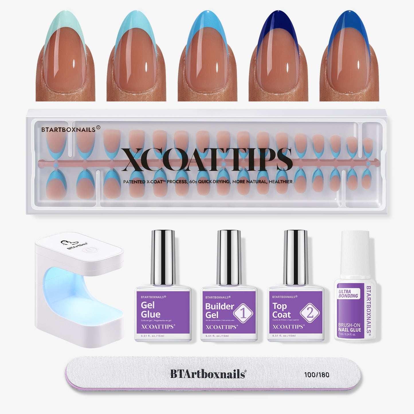XCOATTIPS® Blue Pastel French Kit - Short Almond
