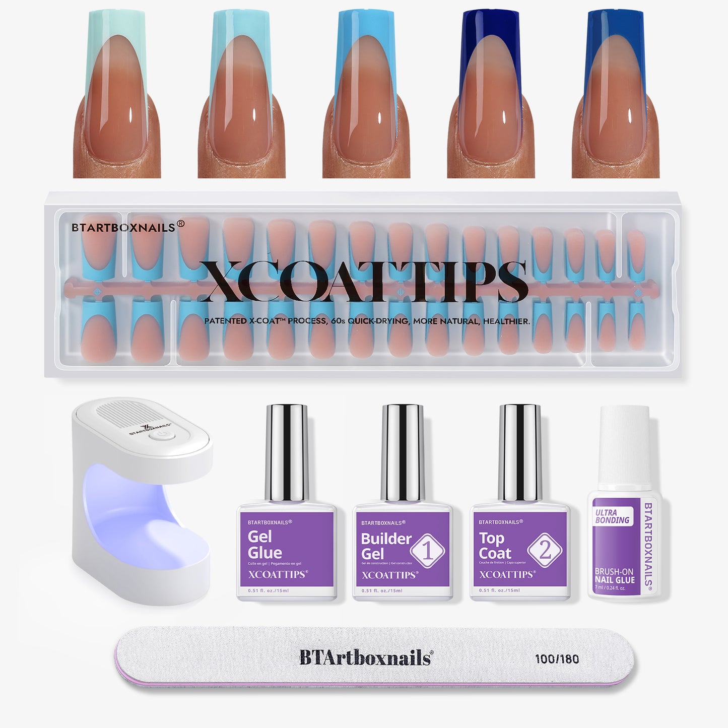 XCOATTIPS® French - Long Square Blue Pastel Tips