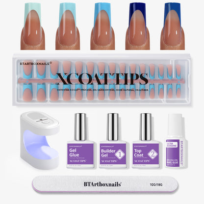 XCOATTIPS® French - Long Square Blue Pastel Tips