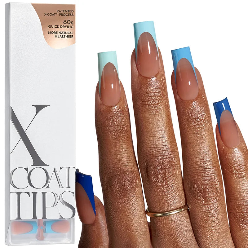 XCOATTIPS® French - Long Square Blue Pastel Tips