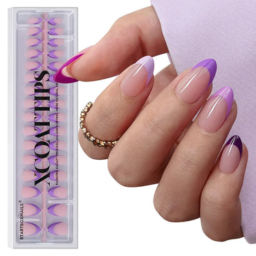 Short Almond Purple Pastel Tips