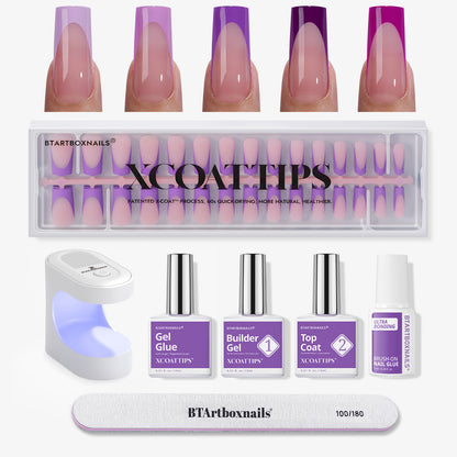 XCOATTIPS® French - Long Square Purple Pastel Tips