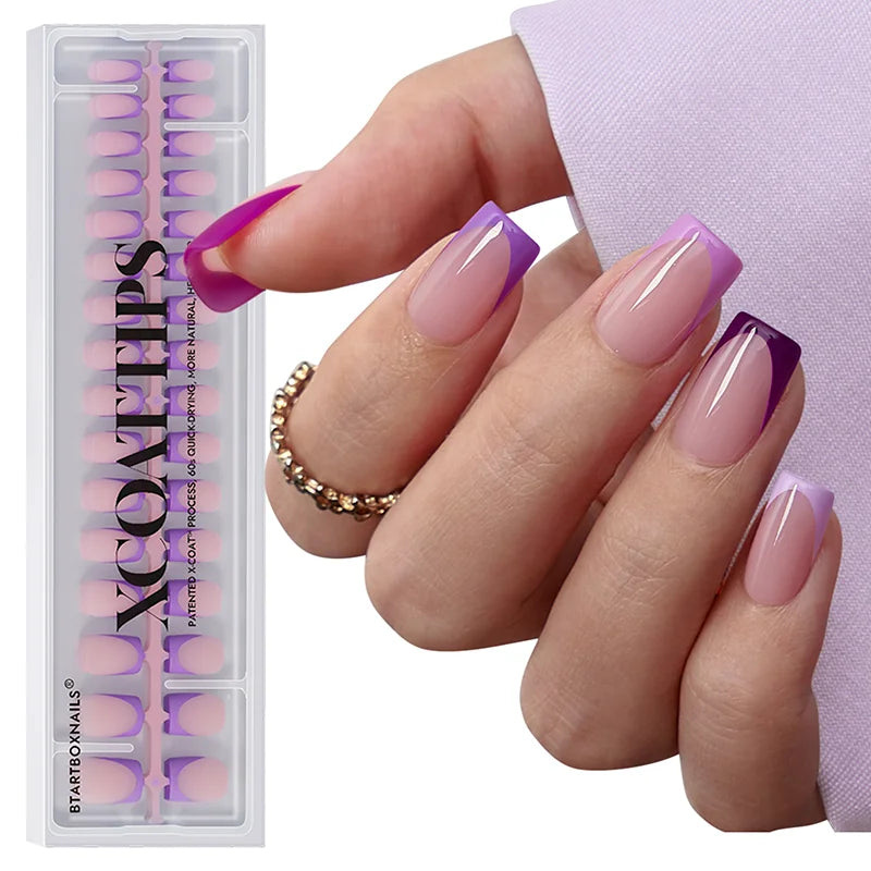 Short Square Purple Pastel Tips