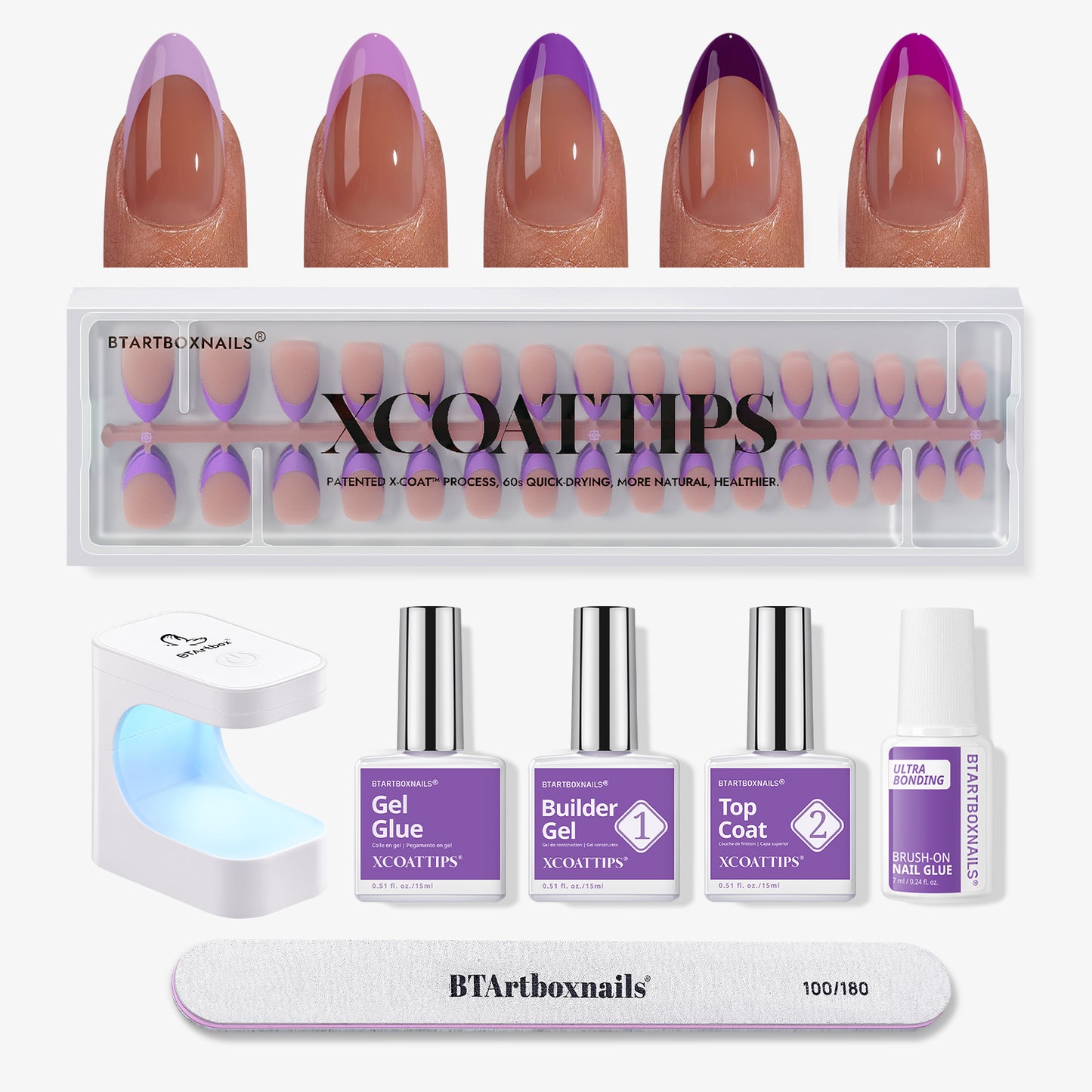 XCOATTIPS® Purple Pastel French Kit - Short Almond