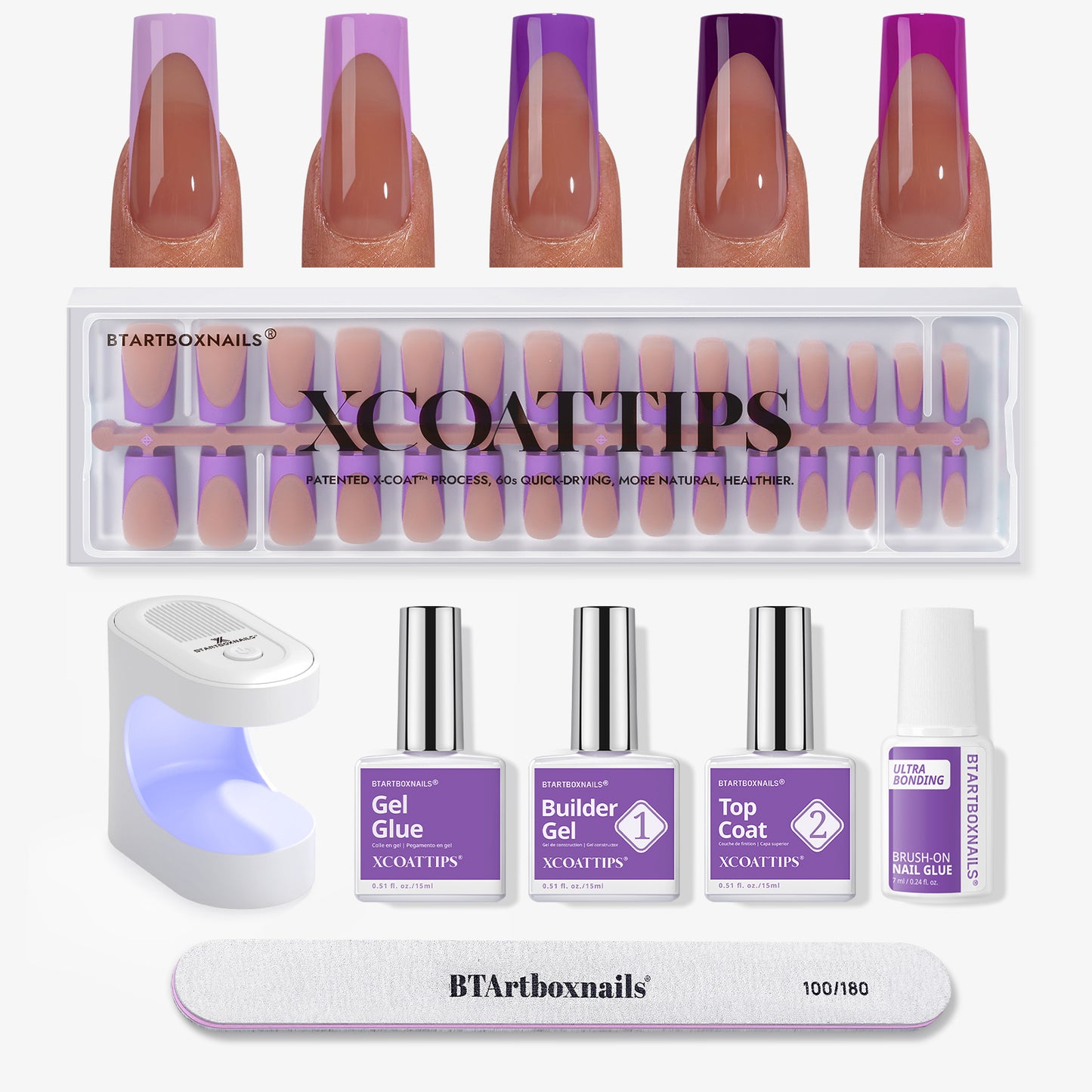 XCOATTIPS® French - Long Square Purple Pastel Tips