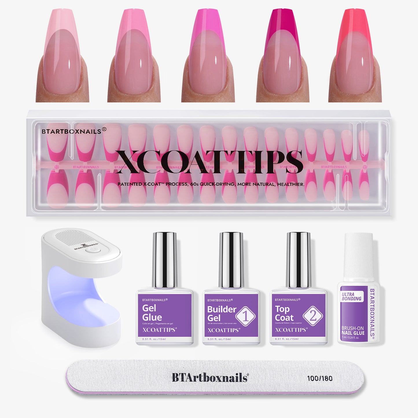 XCOATTIPS® French - Medium Coffin Pink Pastel Tips