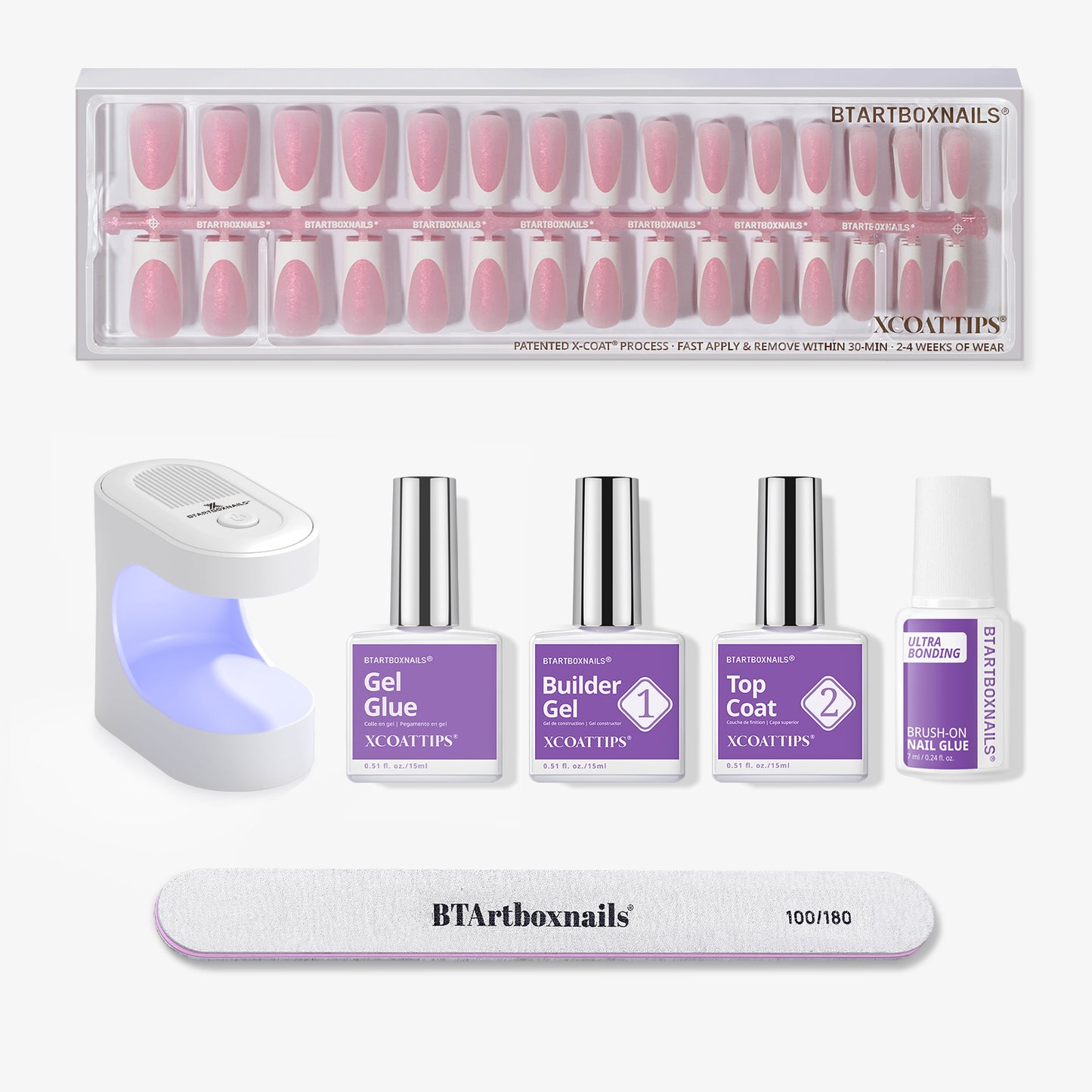 XCOATTIPS® French - Glitter Base Long Square 90 Pcs