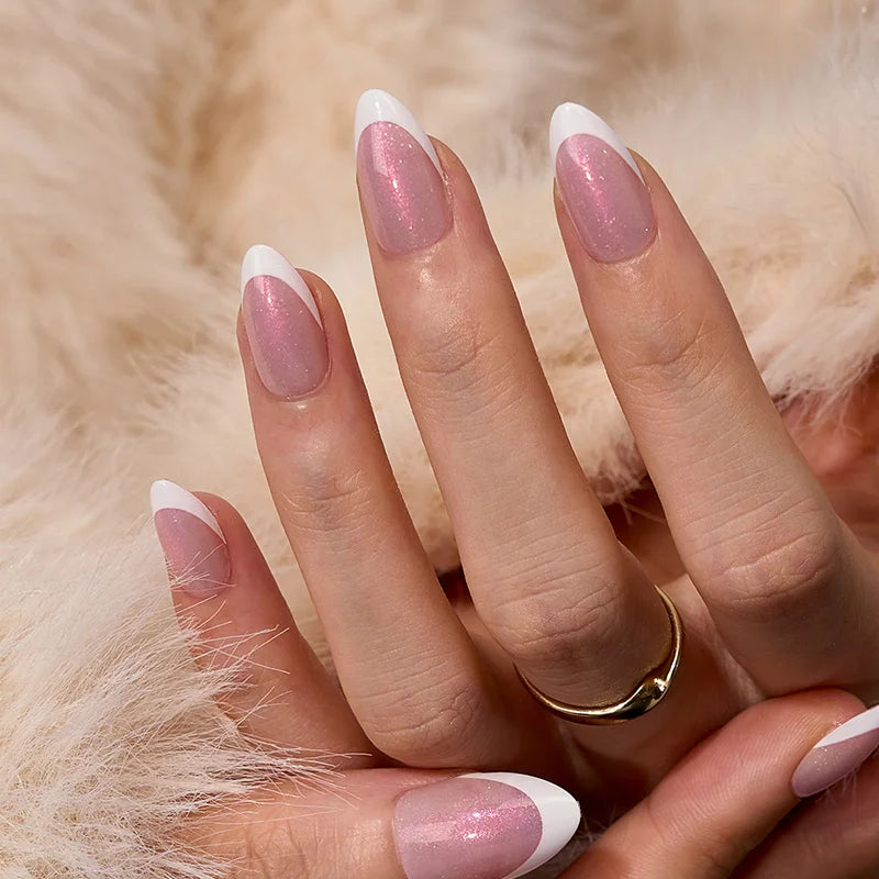 XCOATTIPS® French - Glitter Base Short Almond 96 Pcs