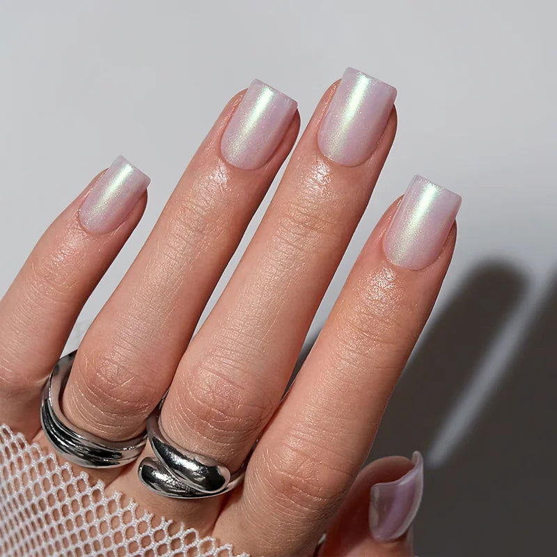 Ongles Carrés Screaming Silver - Gel Souple Press On