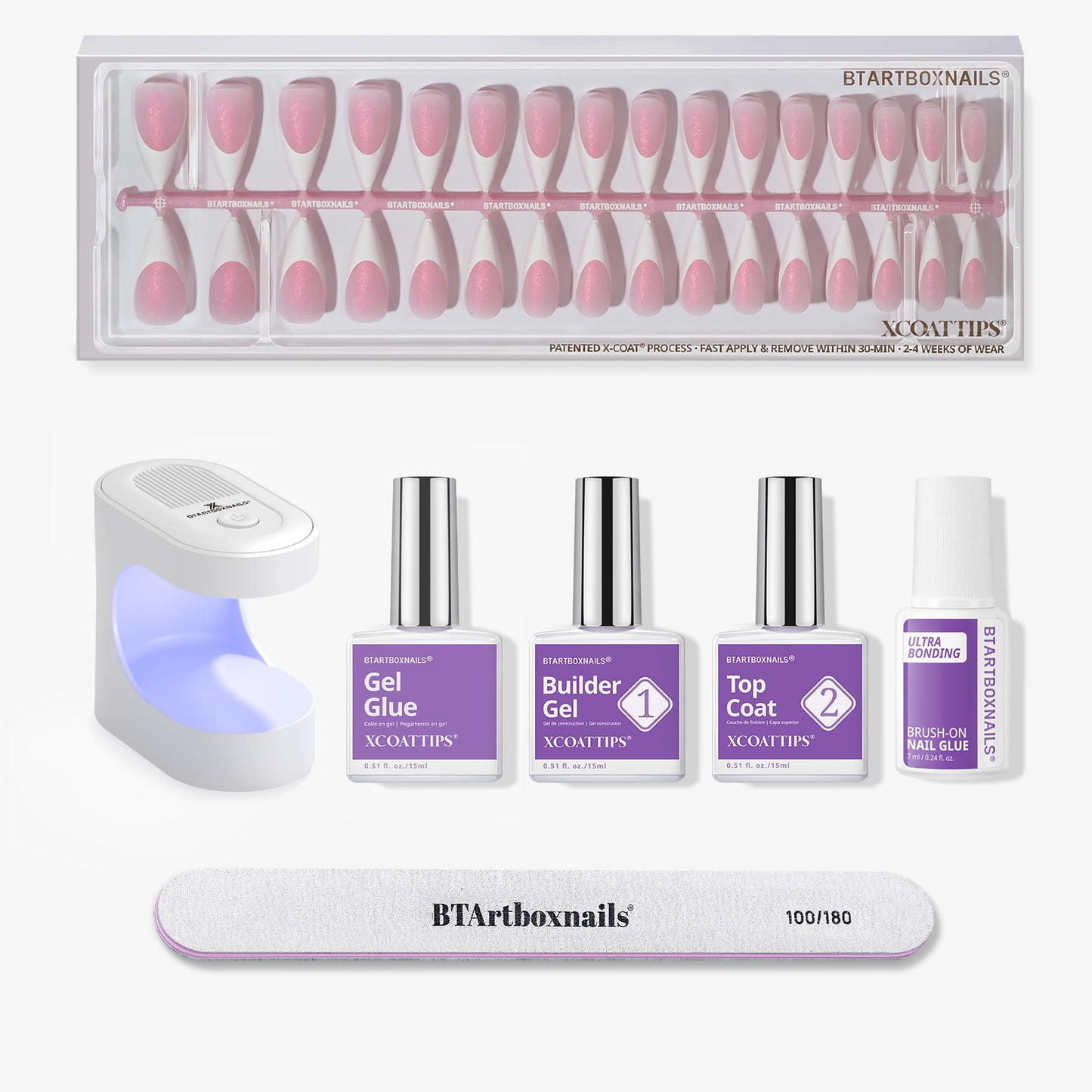 XCOATTIPS® French - Glitter Base Long Stiletto 96 Pcs