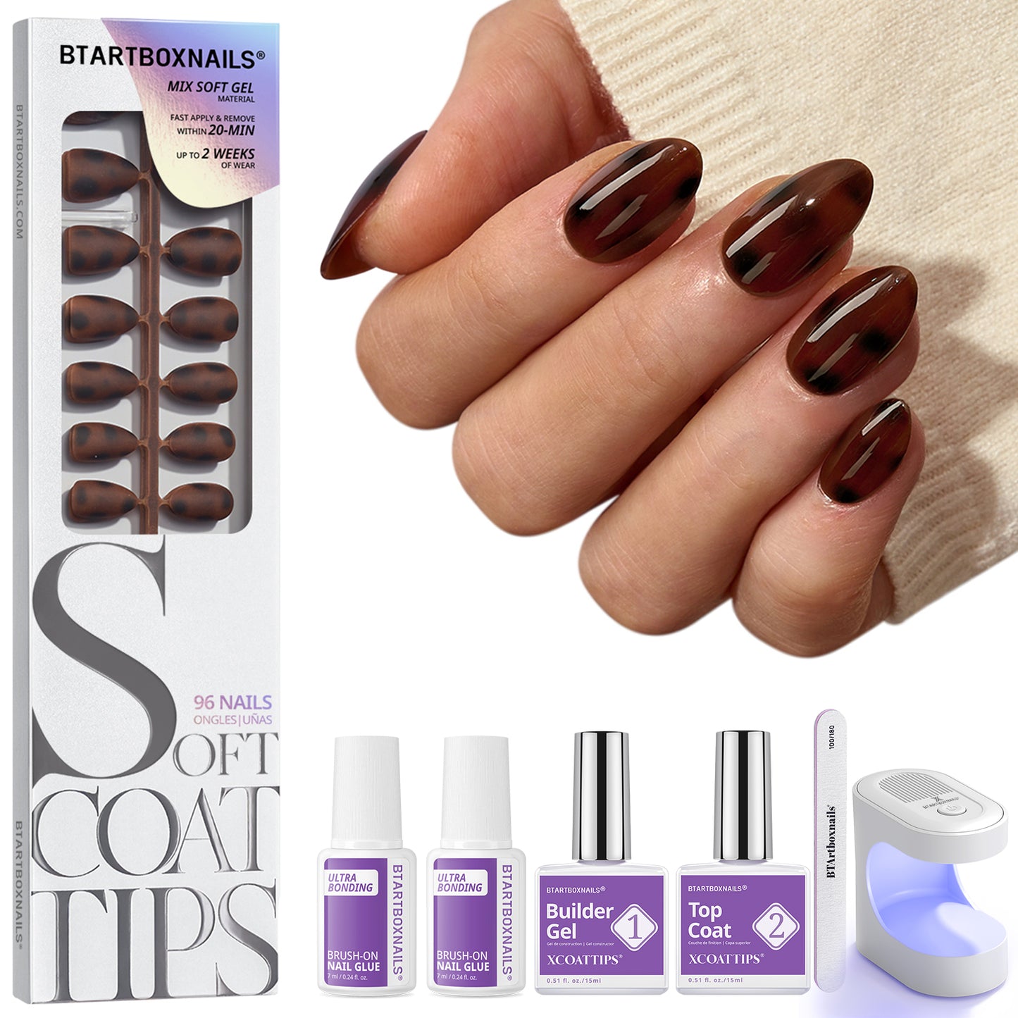 SOFTCOATTIPS™ Tortoiseshell - Short Almond 96 Pcs