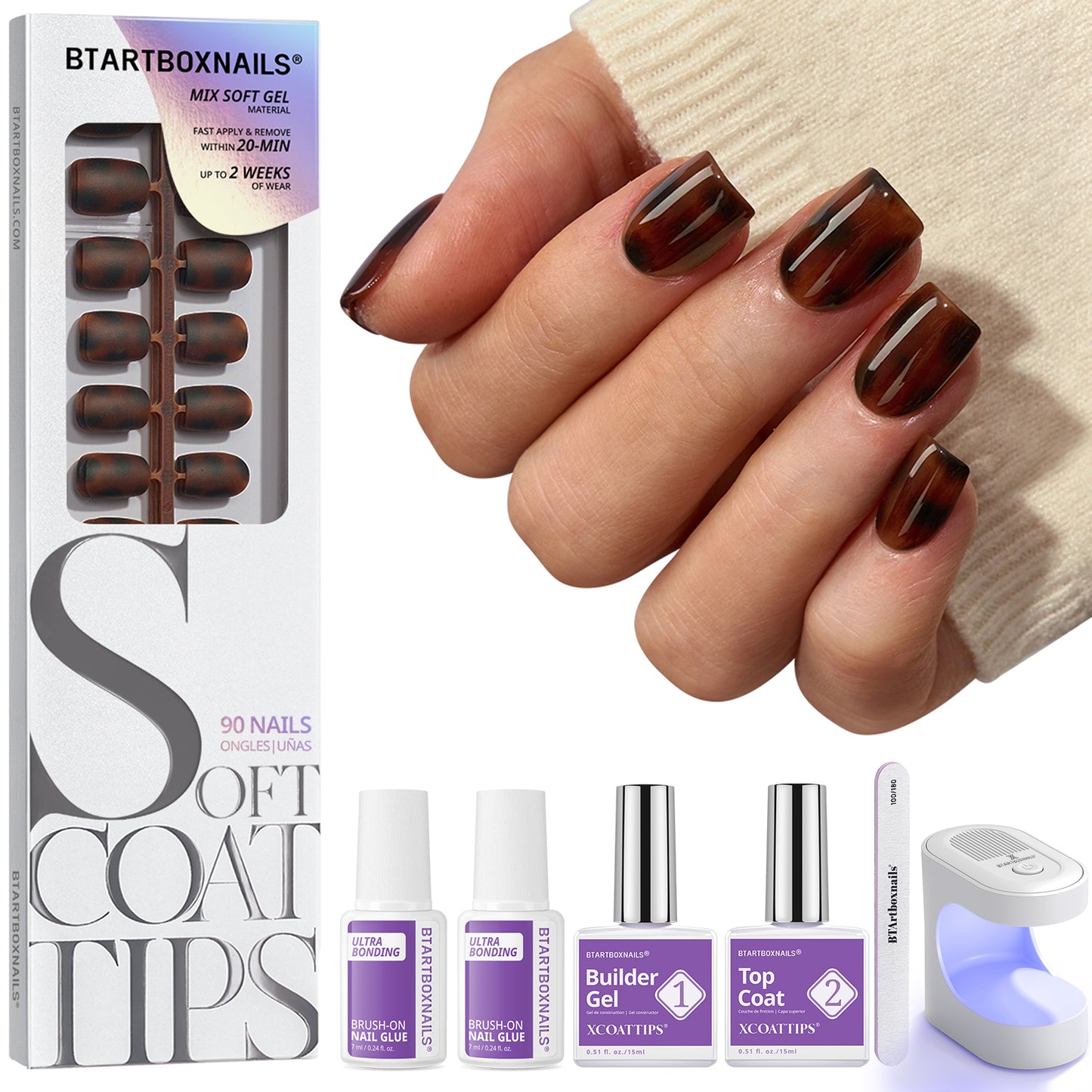 SOFTCOATTIPS™ Tortoiseshell - Extra Short Square 90 Pcs