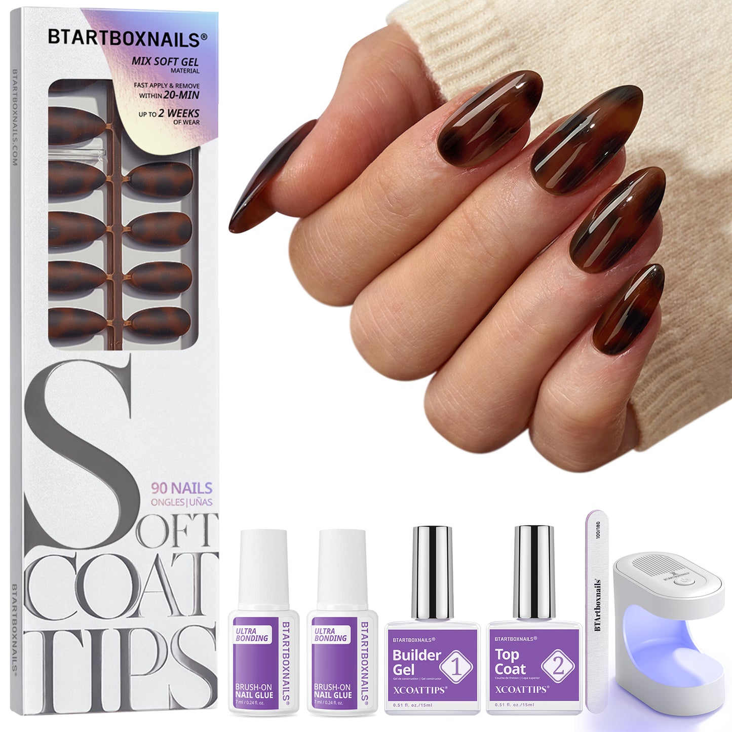 SOFTCOATTIPS™ Tortoiseshell - Medium Almond 90 Pcs