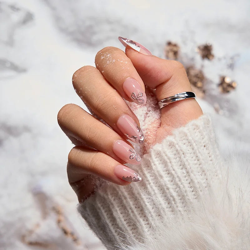 Frost Glam almond press-on nails with an icy winter finish