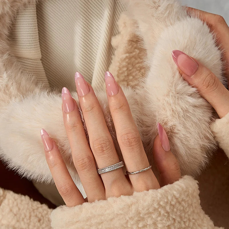Pink Frosting Almond Nails - French Tips