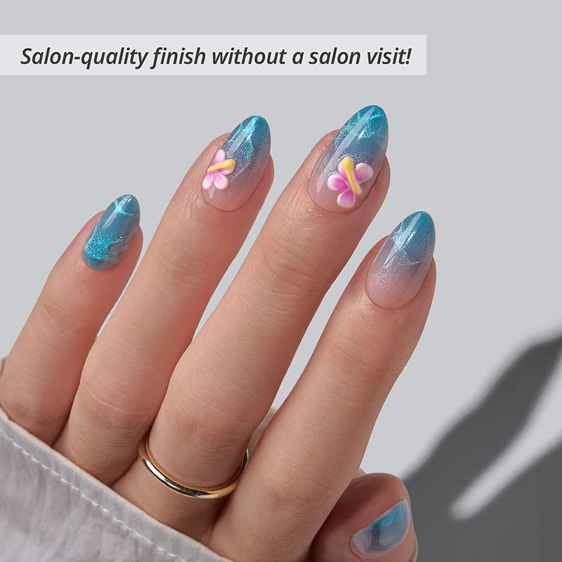 Blue Holiday Almond Nails - Soft Gel Press On