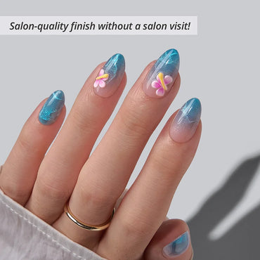 Blue Holiday Almond Nails - Soft Gel Press On