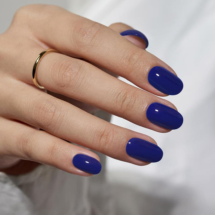 Mystic Navy Blue Oval Nails