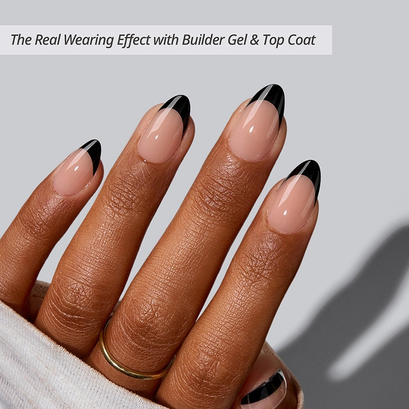 Black French Short Almond Nails