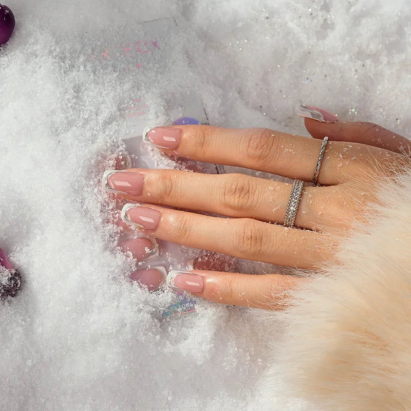 Ice Veil square press-on nails in a pale frosted style