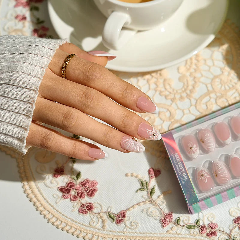 Dew-Kissed Bud Almond Nails - Soft Gel Press On