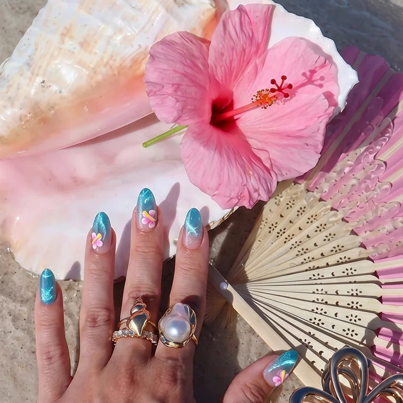 Blue Holiday Almond Nails - Soft Gel Press On