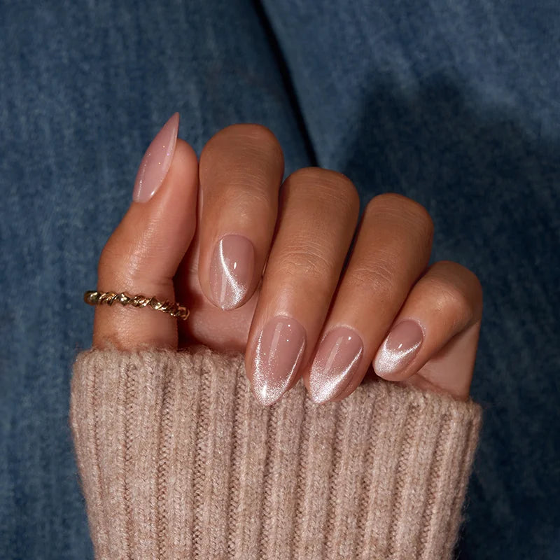 Shimmer Dew Short Almond Nails