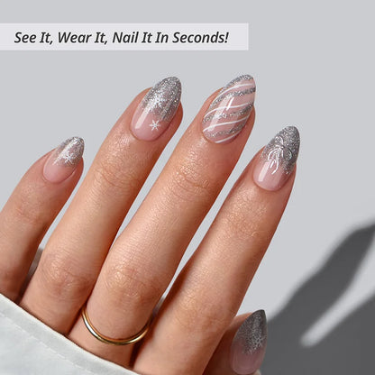 Sparkle Bow Almond Nails - XCOATPRESS