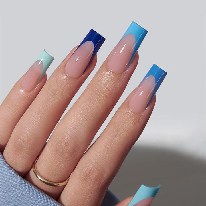 XCOATTIPS® French - Long Square Blue Pastel Tips